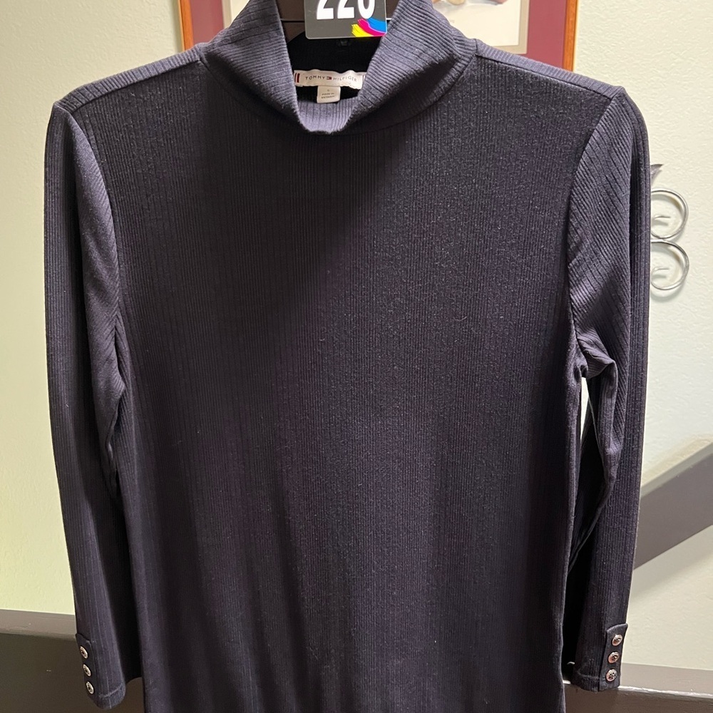 Tommy Hilfiger Dark Navy Blue Turtleneck With Silver Buttons NWOT #223DO